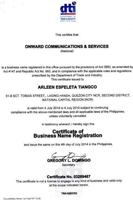 Certificate of Registration